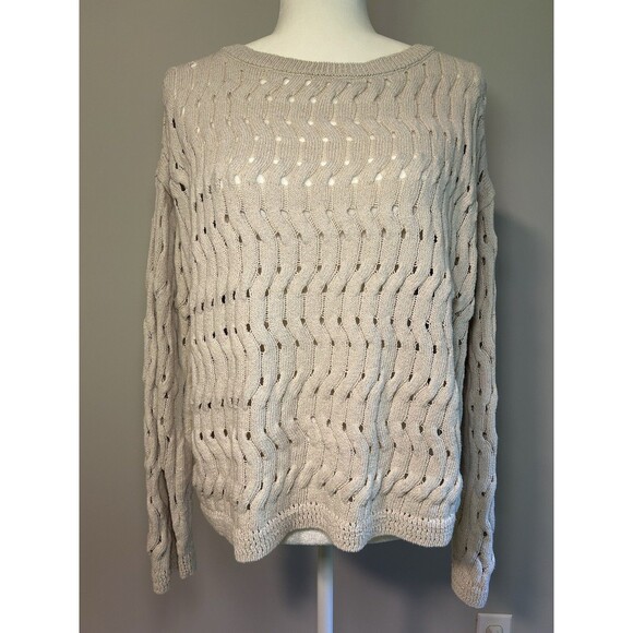 Sweaters - DKNY Cream/Gold Flecks Crochet Crew Neck Sweater XL